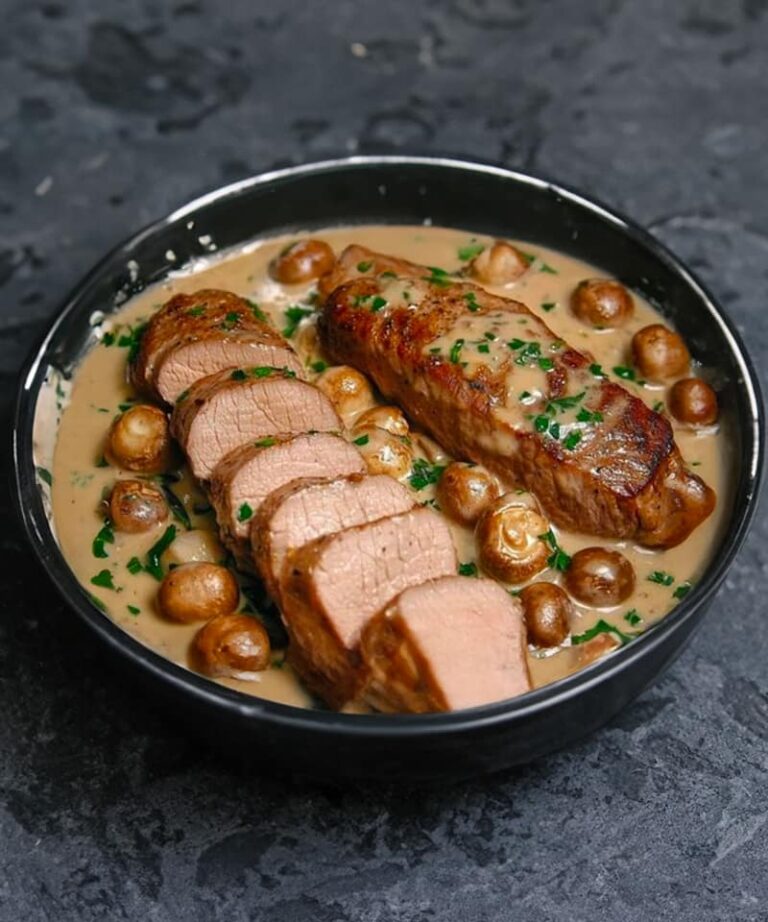 Filet_wieprzowy_Mignon_ze__mietan__i_grzybami__rozp_ywaj_ce_si__i_smaczne_danie