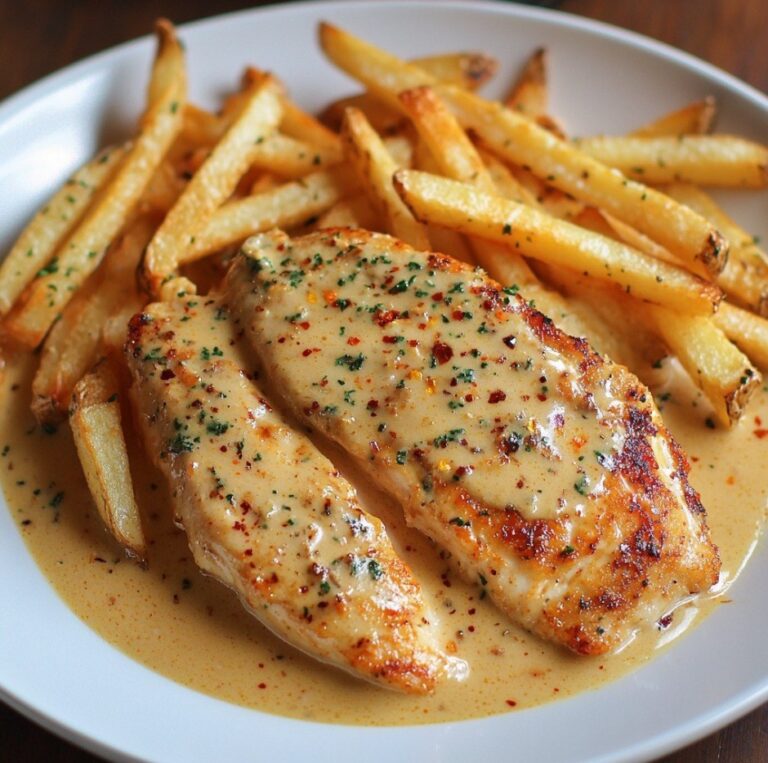 Kurczak_w_Pikantnym_Kremowym_Sosie_Czosnkowo_Parmezanowym_z_Frytkami