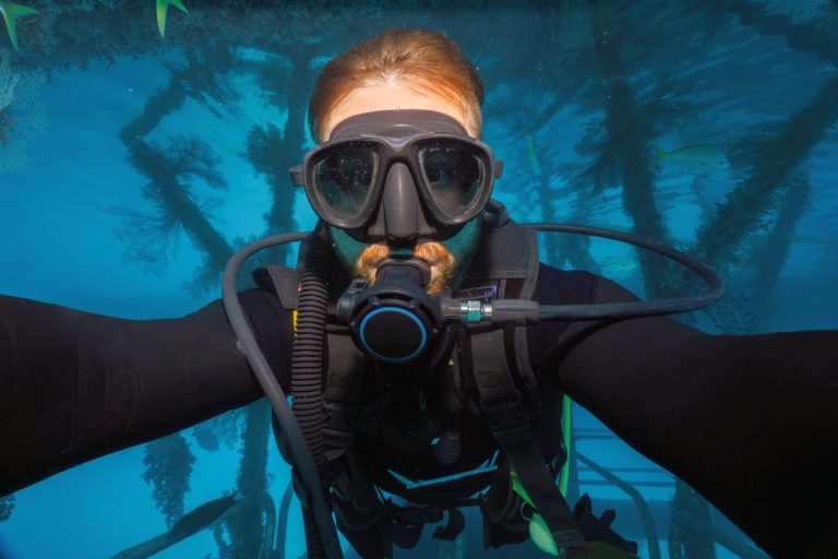 selfie of a scubadiver in tropical water